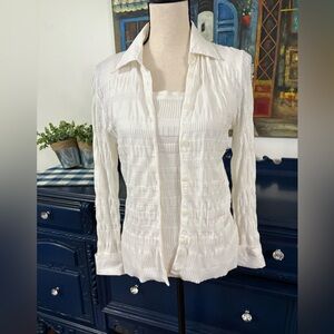 Gispa Made in Italy 2 piece White Women's Top Tank & matching blouse Size Medium